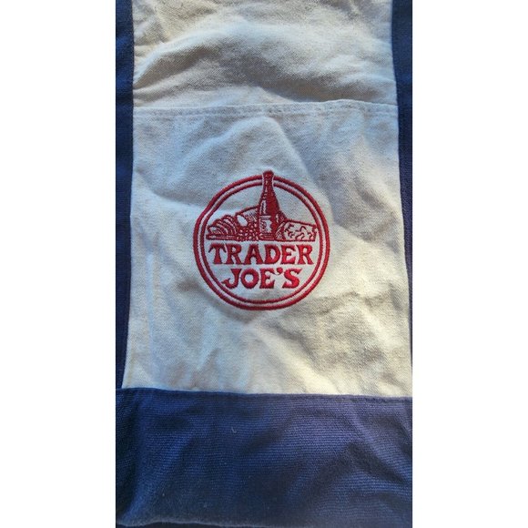 Trader Joes Reusable Canvas Cloth Tote Bag Grocery Navy Red Recycle Trendy - Picture 7 of 14